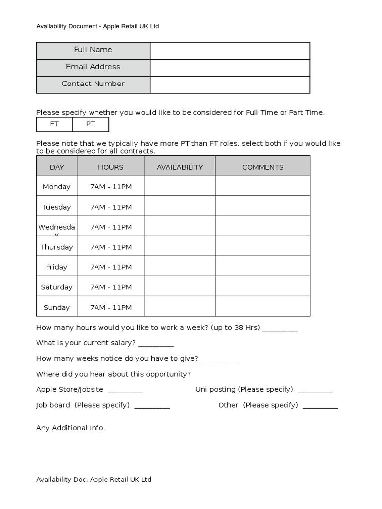 Apple Retail UK Availability Form | PDF | Career & Growth | Language ...