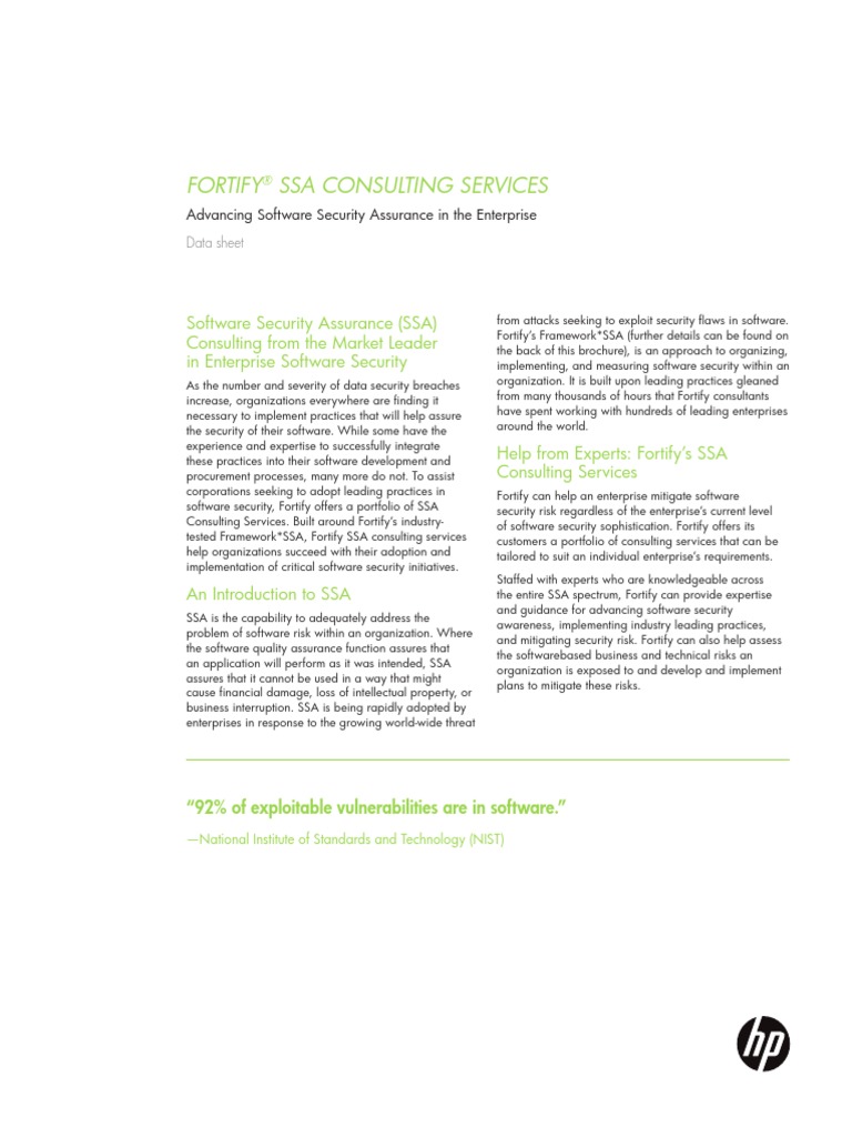 Fortify Ssa Consulting Services | PDF | Computer Security | Security