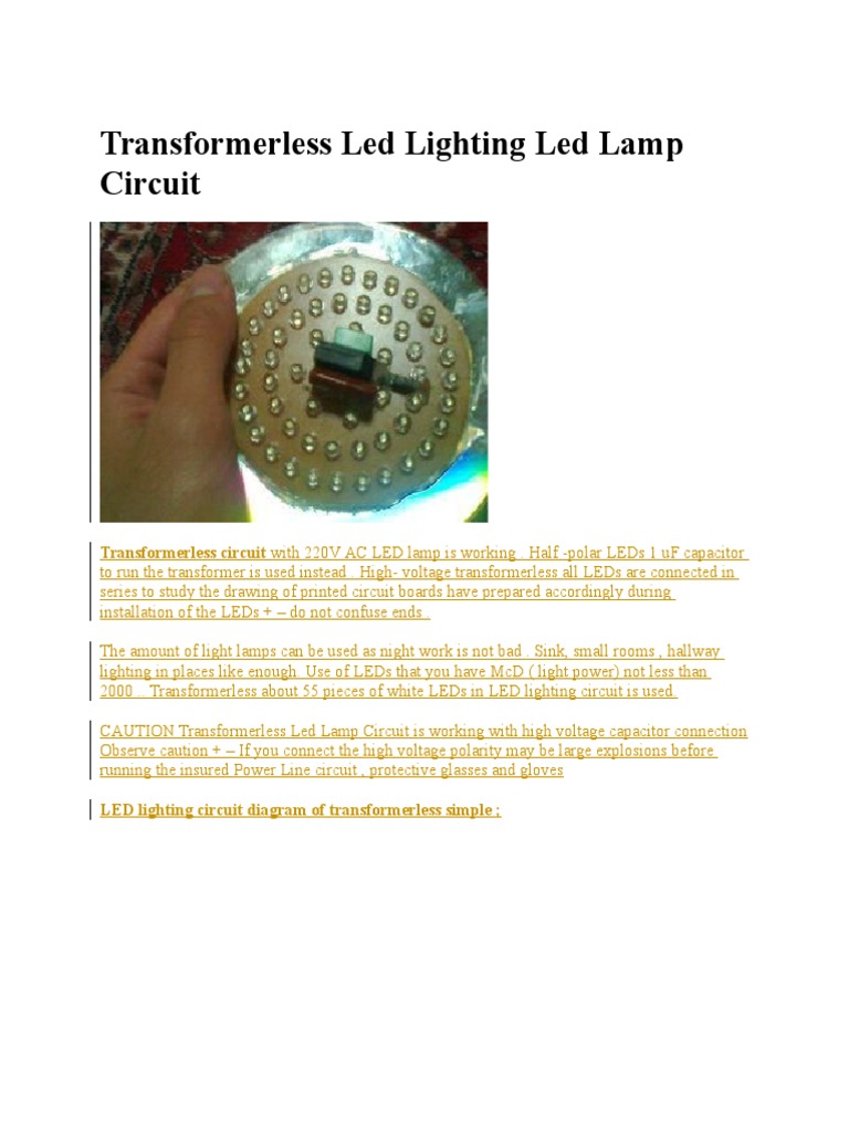 Transformerless LED Lamp Circuit Guide | PDF