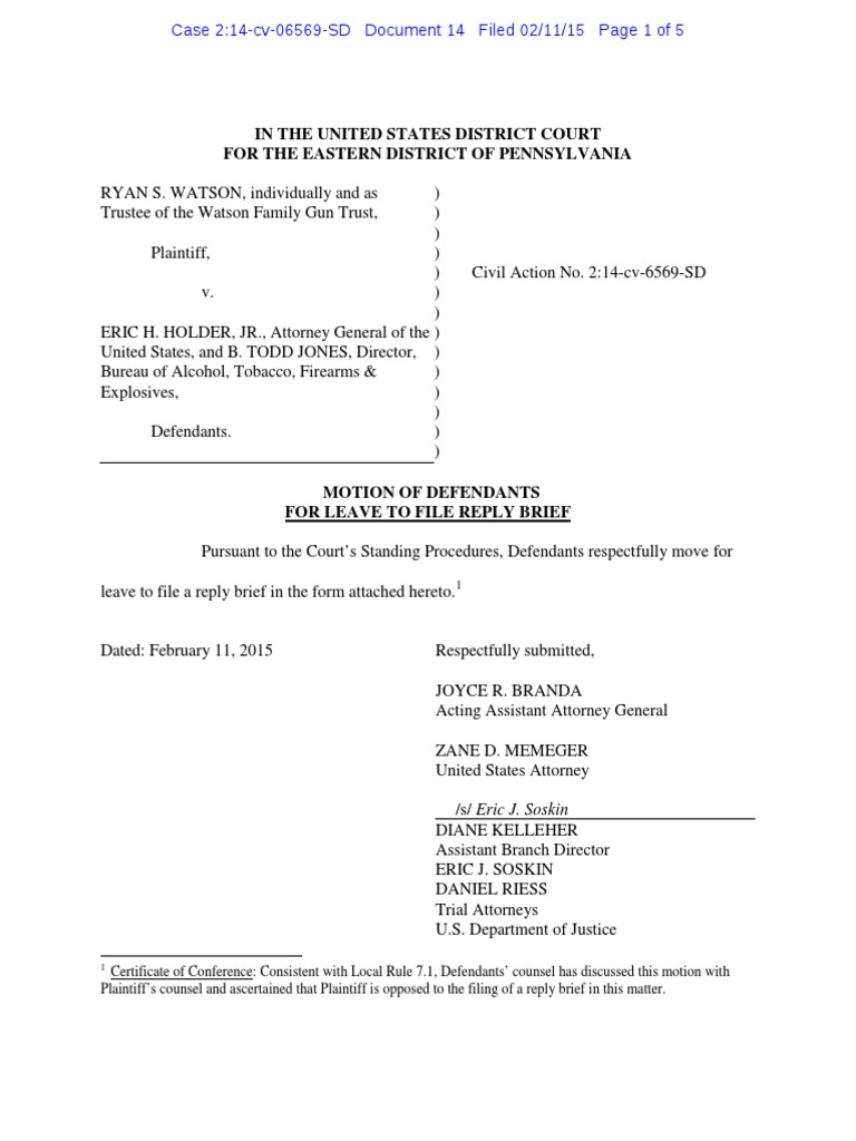 Defendants' Motion for Reply Brief | PDF | Brief (Law) | Lawsuit
