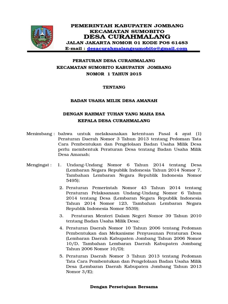 Perdes Nomor 1 Tahun 2015 Tentang Bumdes