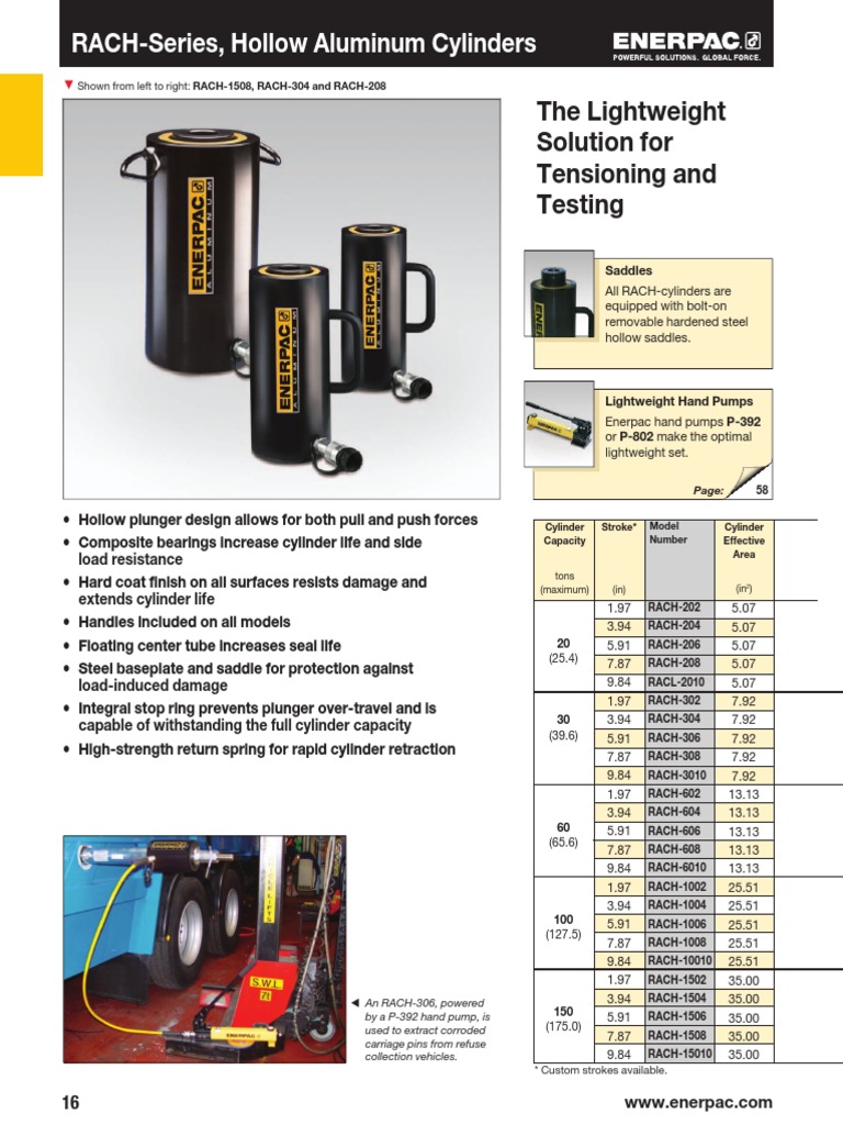 Enerpac RACH-Series, Hollow Aluminum Cylinders | PDF | Screw | Machines