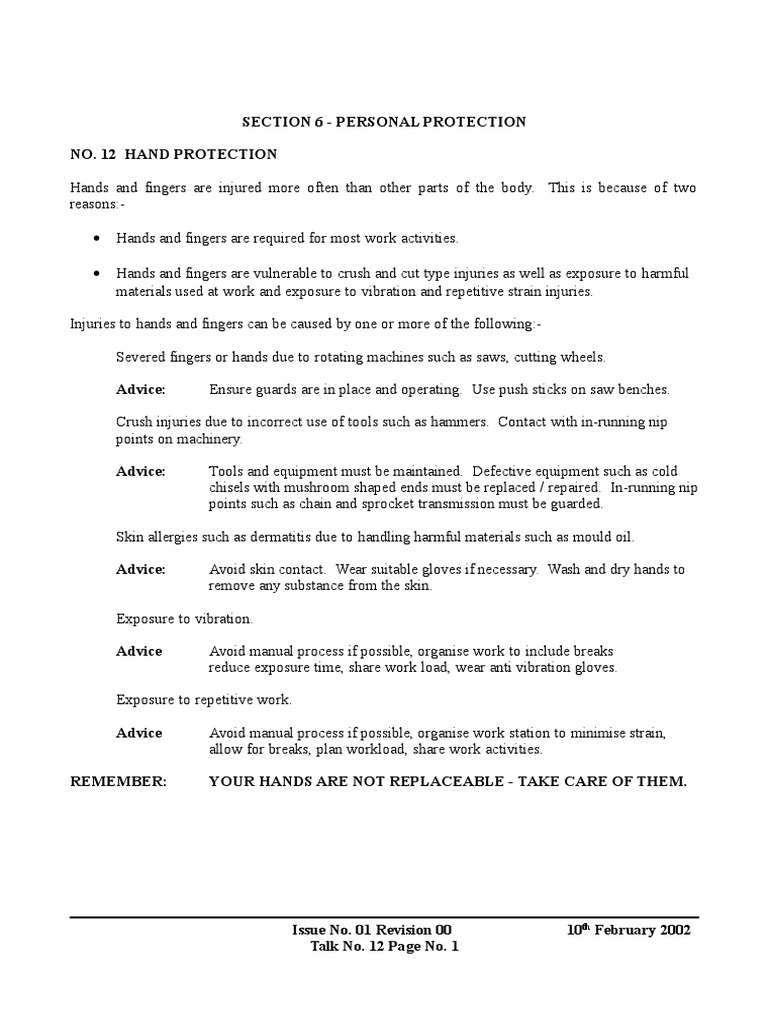 Hand and Finger Safety Guidelines | PDF | Business