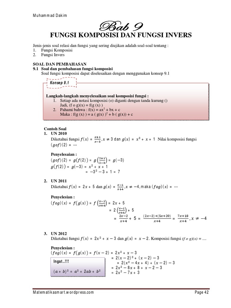 9 Fungsi Komposisi Dan Fungsi Invers