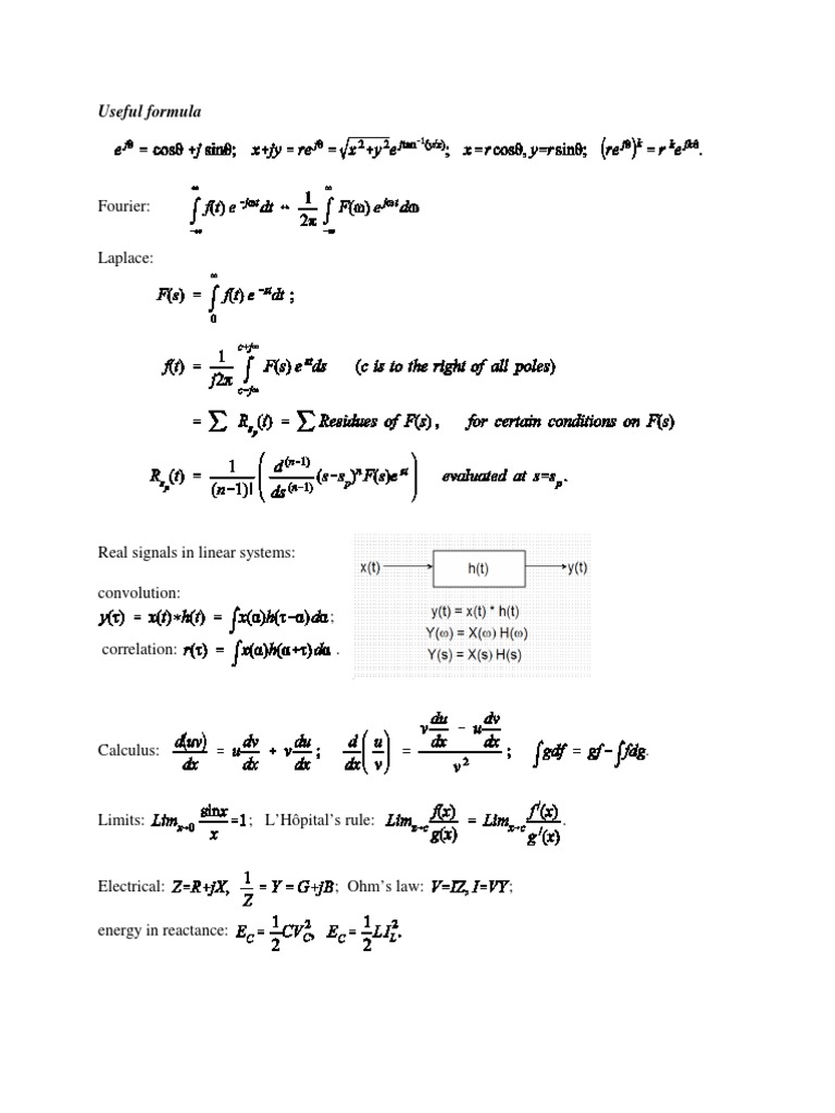 Key Formulas in Signals and Systems | PDF