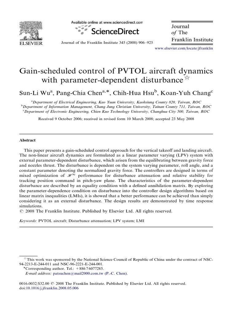 Gain-Scheduled Control for PVTOL | PDF | Control Theory | Aircraft