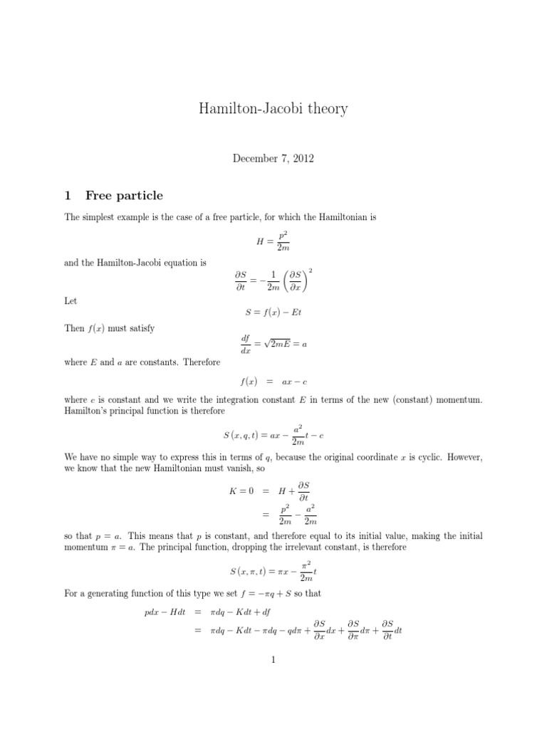 Hamilton-Jacobi Theory Explained | PDF | Hamiltonian Mechanics ...