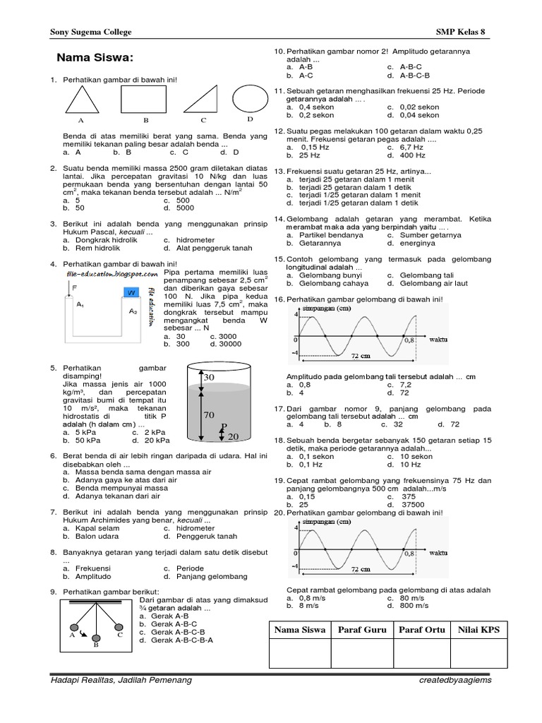 Latihan Soal Tekanan dan Getaran&amp;Gelombang Kelas 8 SMP