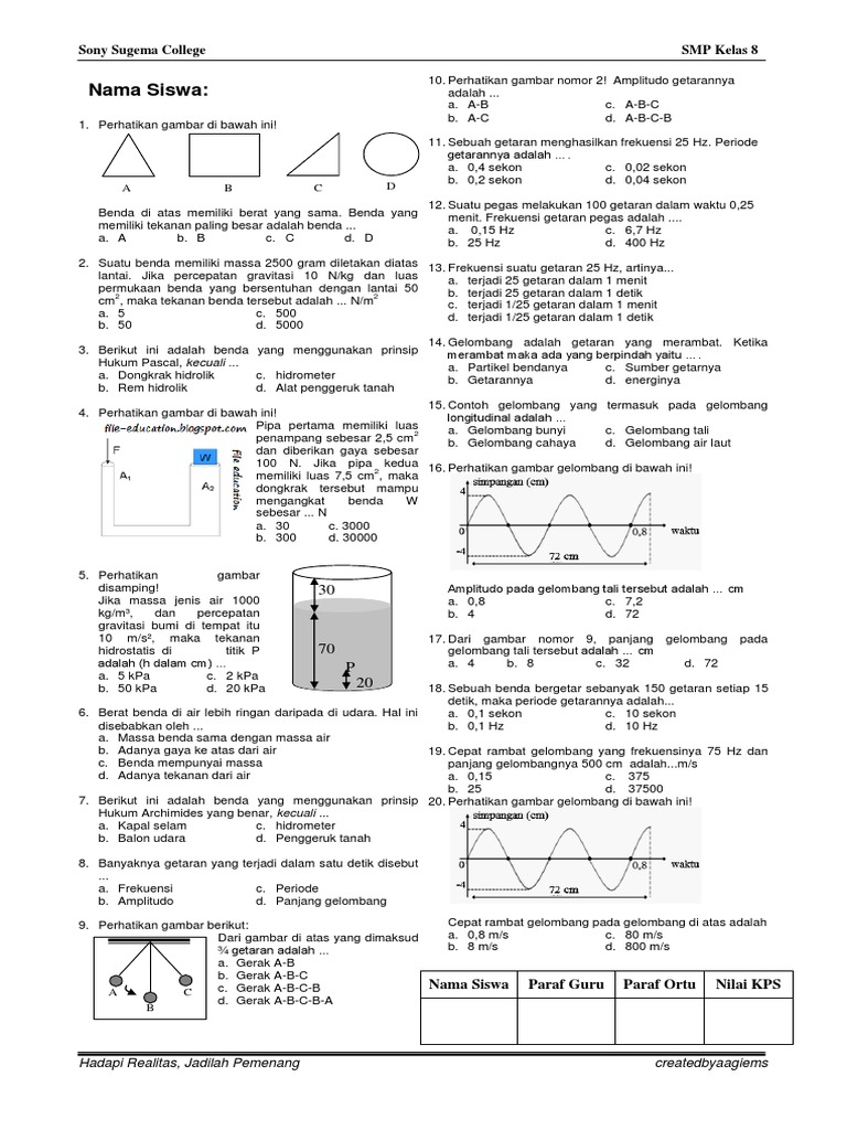 Ipa Fisika Soal Dan Jawaban Tentang Gelombang Kls 8