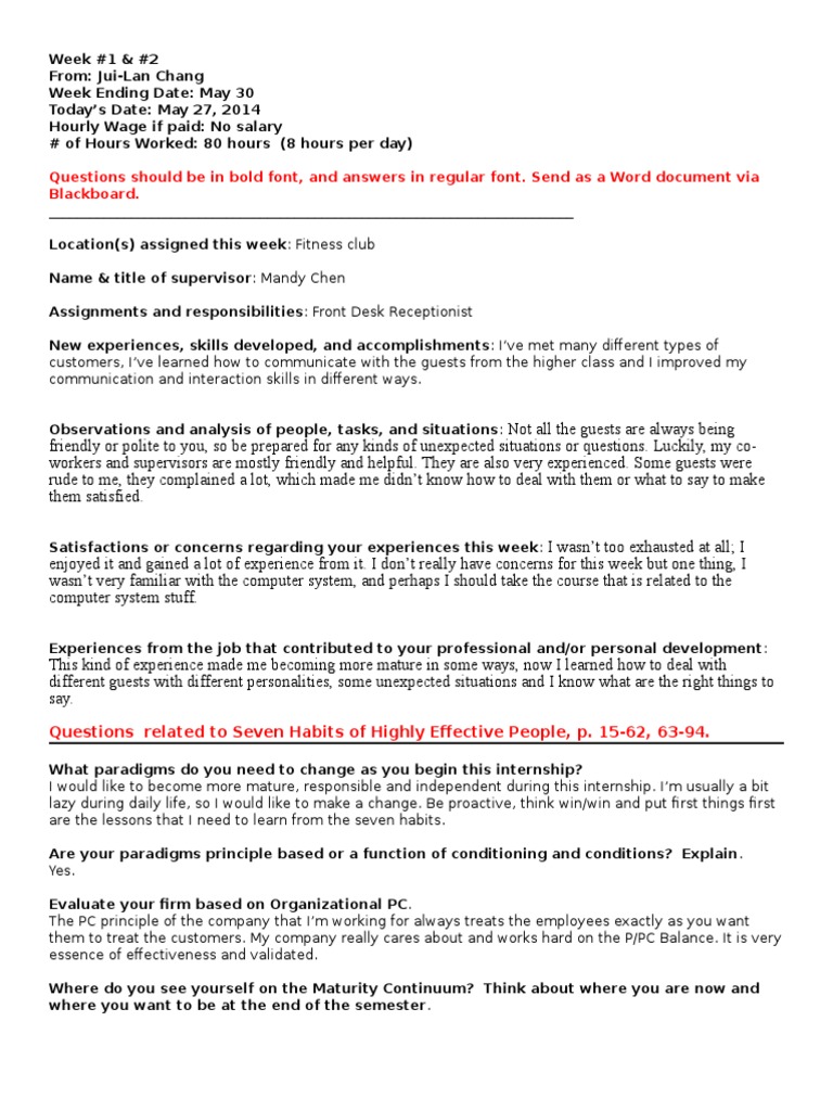 Weekly Report, Weeks 1 and 2-1 | PDF | Employment | Behavior Modification