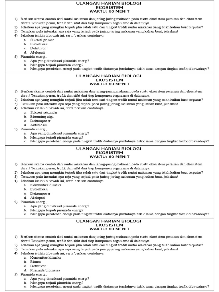 Soal Ulangan Harian Ekosistem