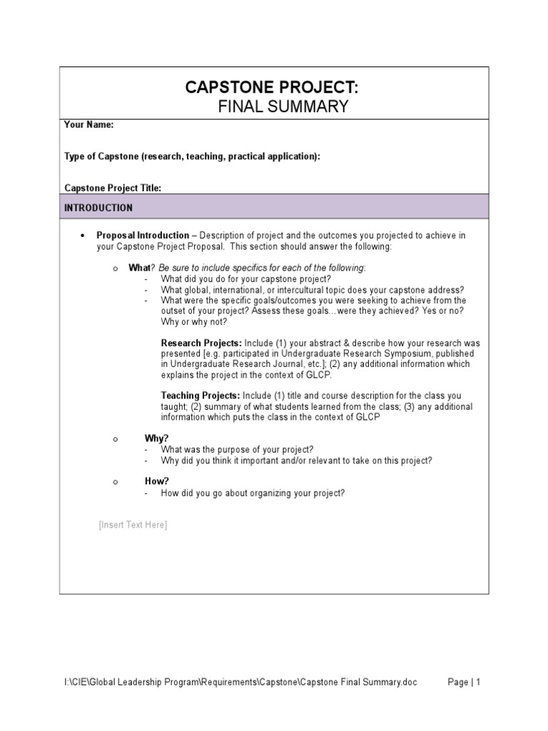 Capstone Project Final Summary Guide | PDF | Mentorship | Leadership