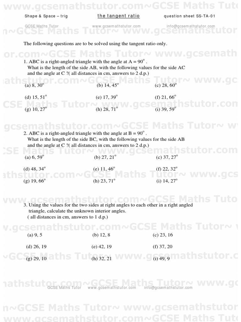 tangent ratio practice and problem solving modified