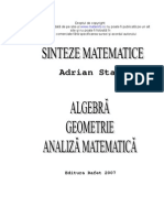 Sinteze matematice de Algebra, Geometrie si Analiza Matematica