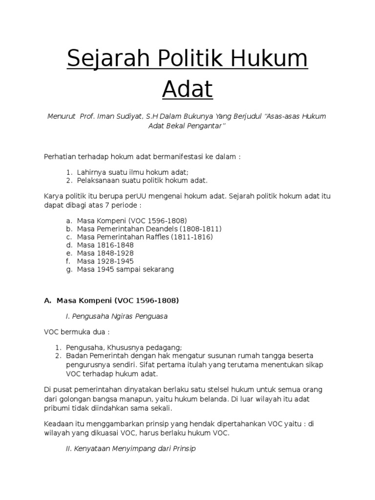 Sejarah Politik Hukum Adat