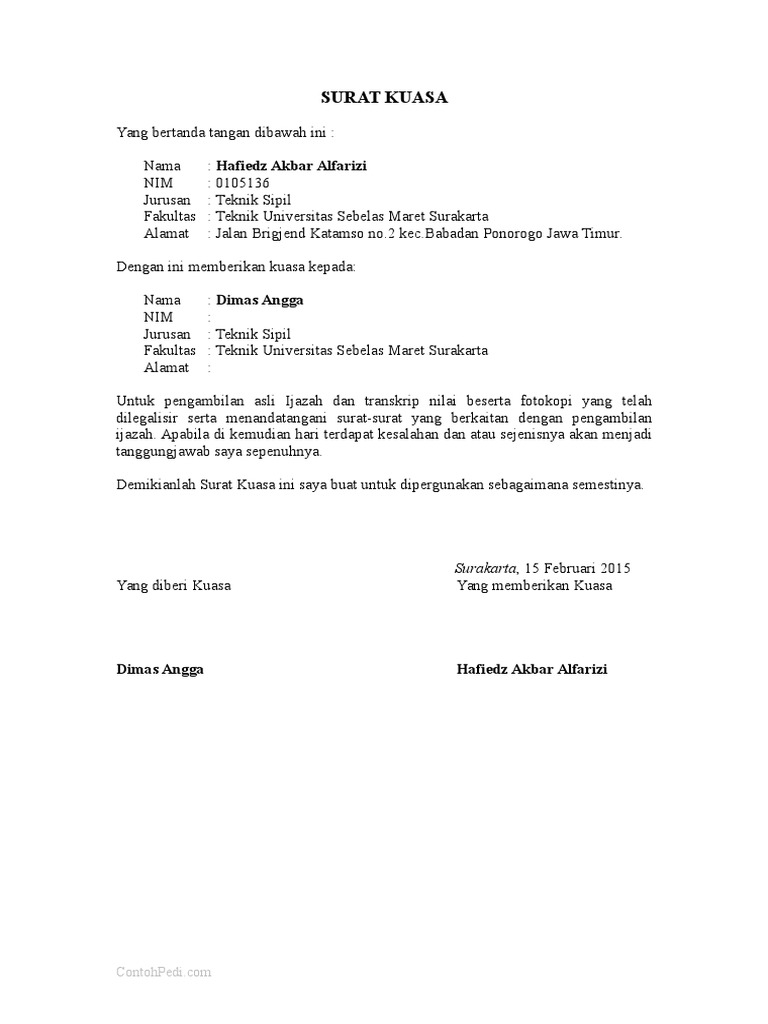 Surat Kuasa Dimas Angga Hafiedz Akbar Alfarizi