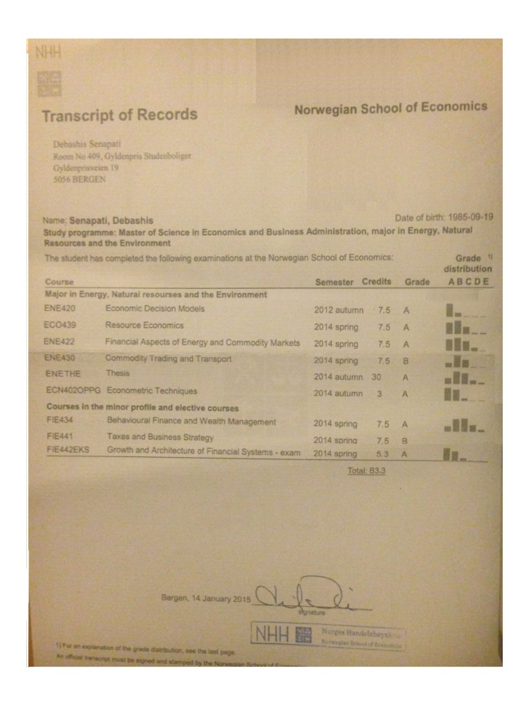 Masters Transcript | PDF