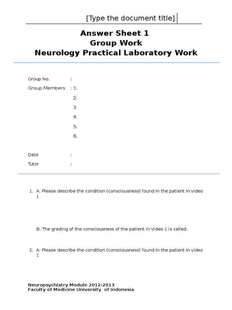 Neurology Practical Lab Answer Sheet | PDF