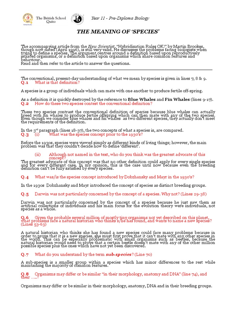 The Definition of Species PDF Species Hybrid (Biology)