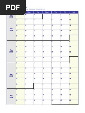 2014 Weekly Calendar