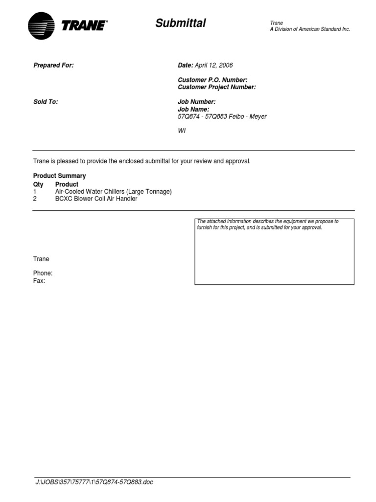 Submittal 57q874_chiller Trane | Heating, Ventilating, And Air