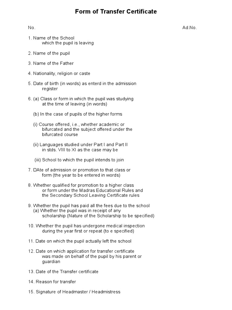 Form of Transfer Certificate | PDF | Wellness
