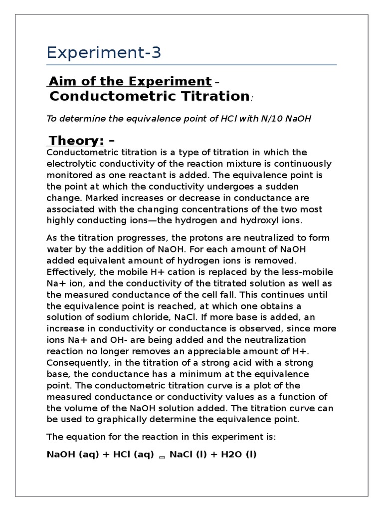 Conductometric Titration PDF Titration Chemistry