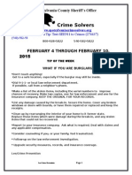 Spotsylvania Co. Crime Solvers Report 2/4 - 2/10/2015