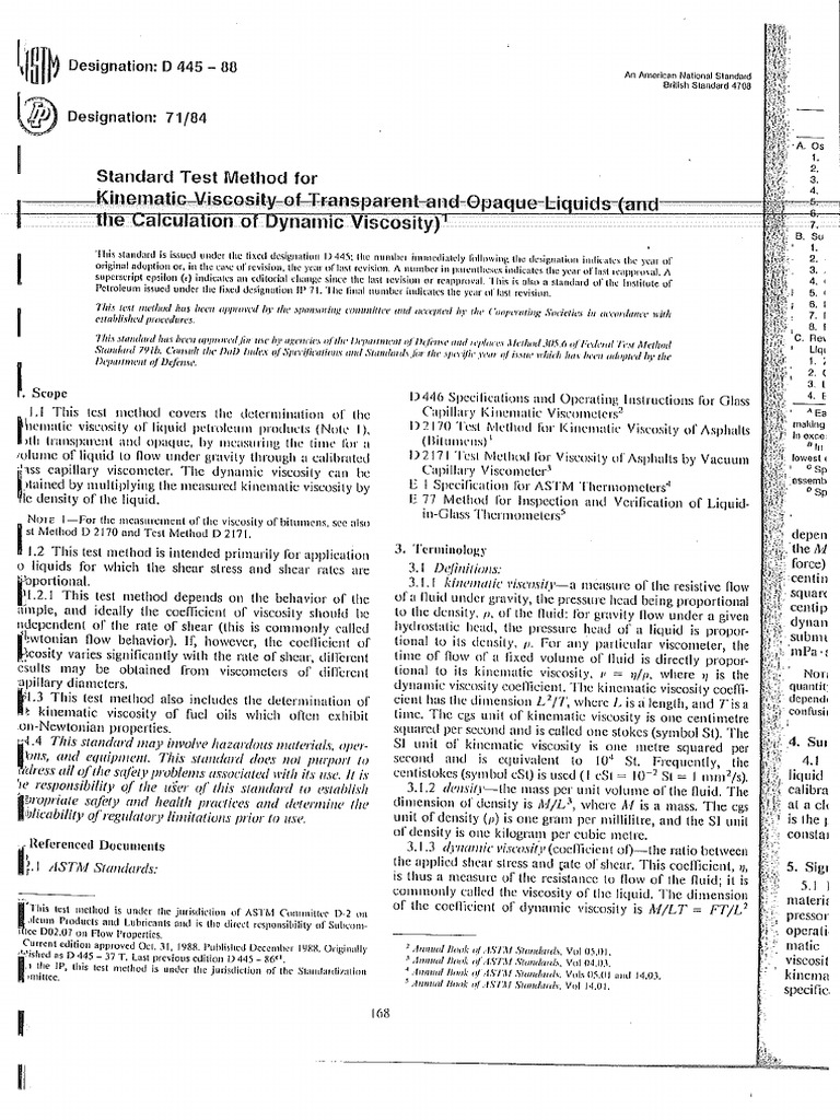 Astm D 445 Standard Test Method For Kinematic Viscosity of Transparent