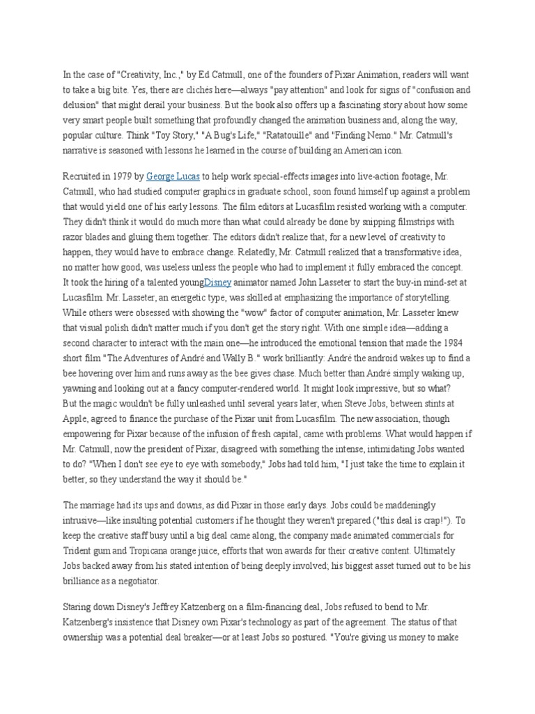 Creativity Inc Book Summary | PDF | Pixar | The Walt Disney Company