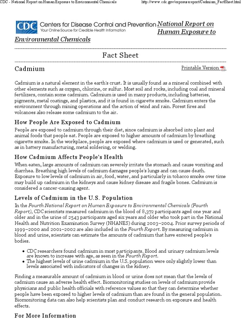 Cadmium Exposure and Health Risks | PDF | Cadmium | Chemistry