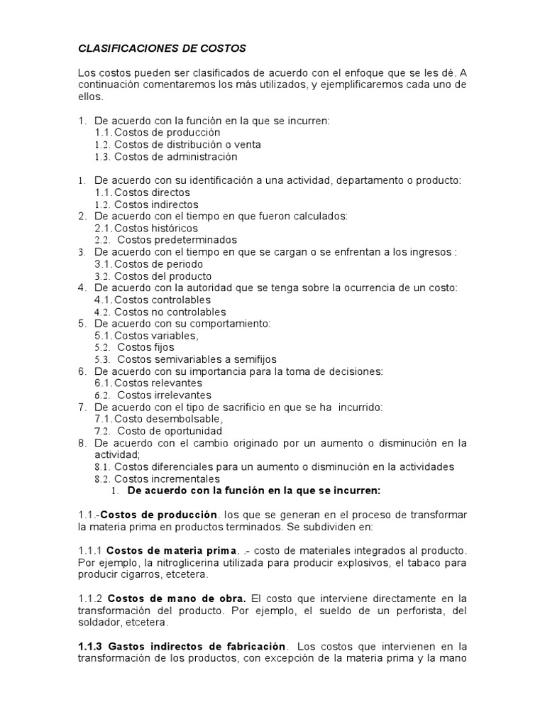 Clasificaciones de Costos | PDF | Costo | Toma de decisiones