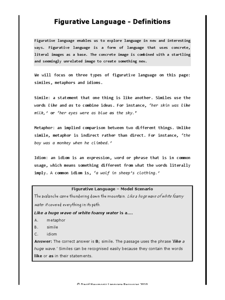 figurative language packet | Metaphor | Linguistics