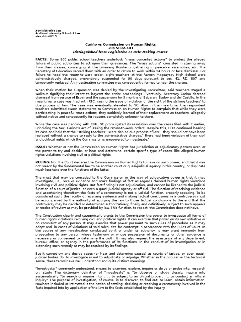 Cariño Vs Commission On Human Rights, 204 SCRA 483 Case Digest ...