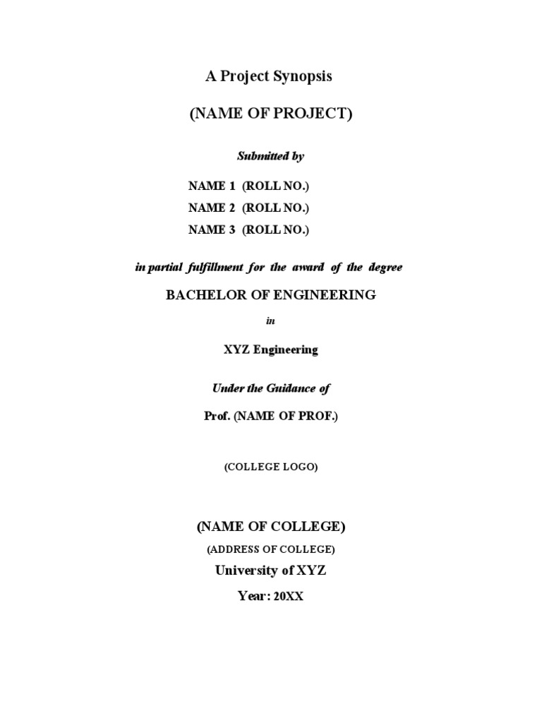 A Project Synopsis (Name of Project) | PDF