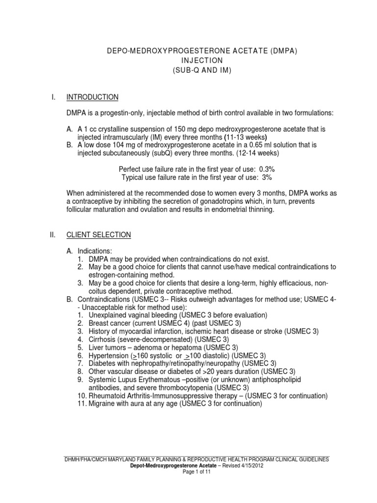 1 15, Contraception, DepotMedroxyProgesteroneAcetate, Final, 2012 | PDF ...