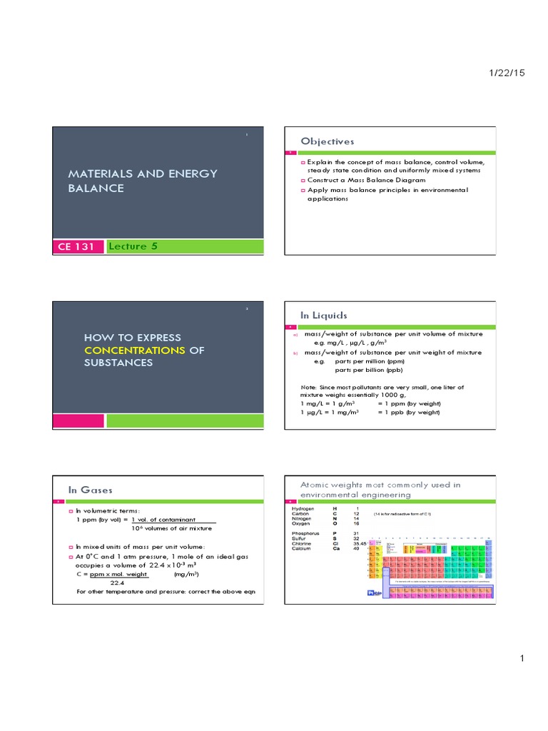 Materials and Energy Balance PDF PDF Parts Per Notation Gases