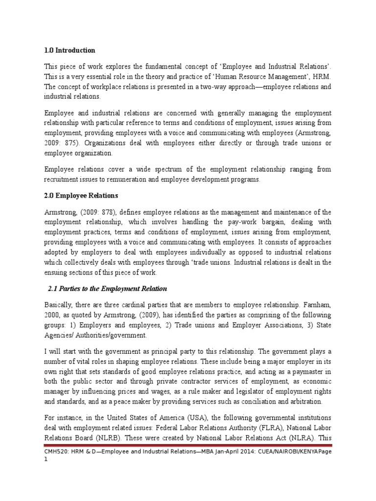 Industrial Relations And Employee Relations In An Organization Pdf