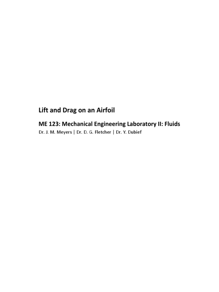 ME 123 Lift and Drag Lab Handout | PDF | Lift (Force) | Airfoil