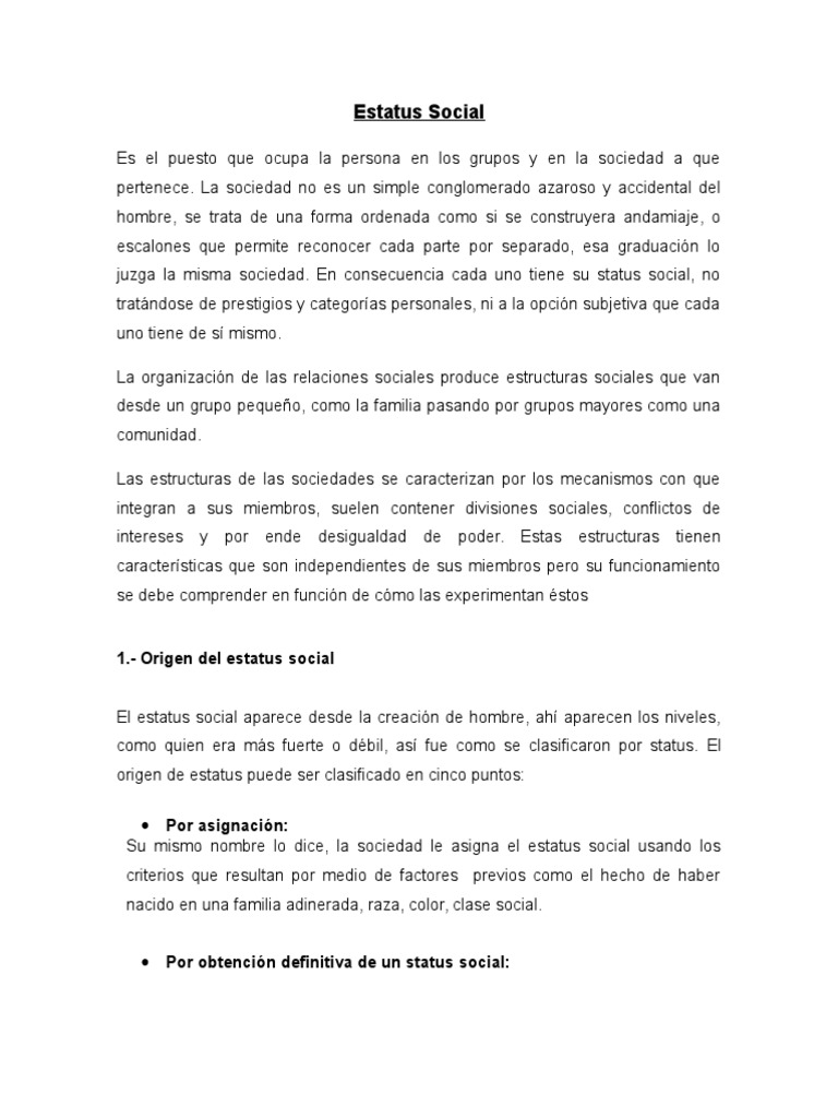 Estatus Social | PDF | Estatus social | Sociedad