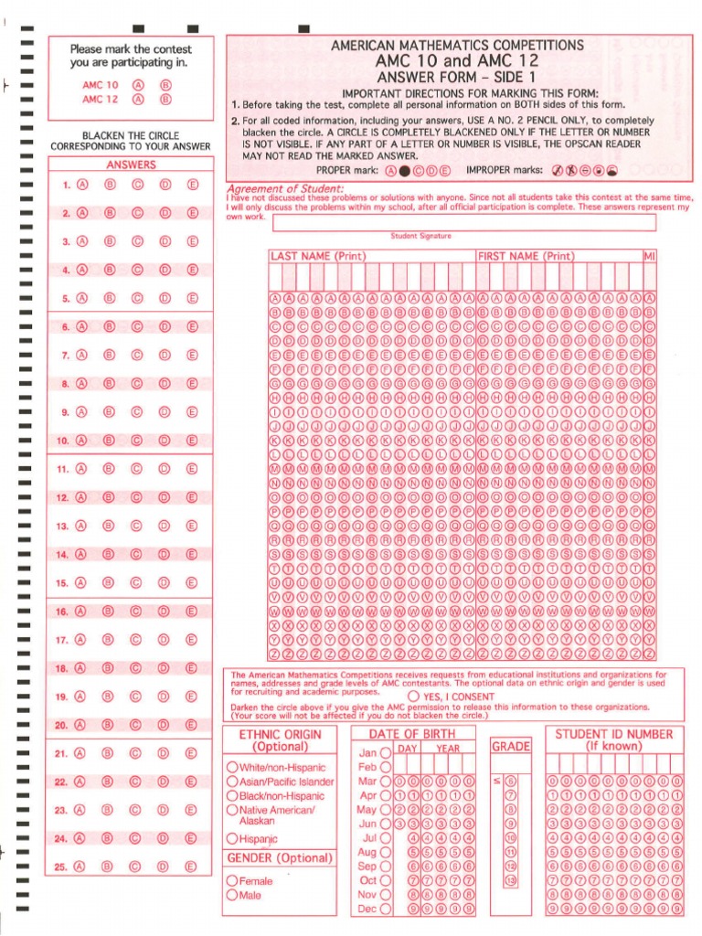 AMC 1012 Answer Form | PDF
