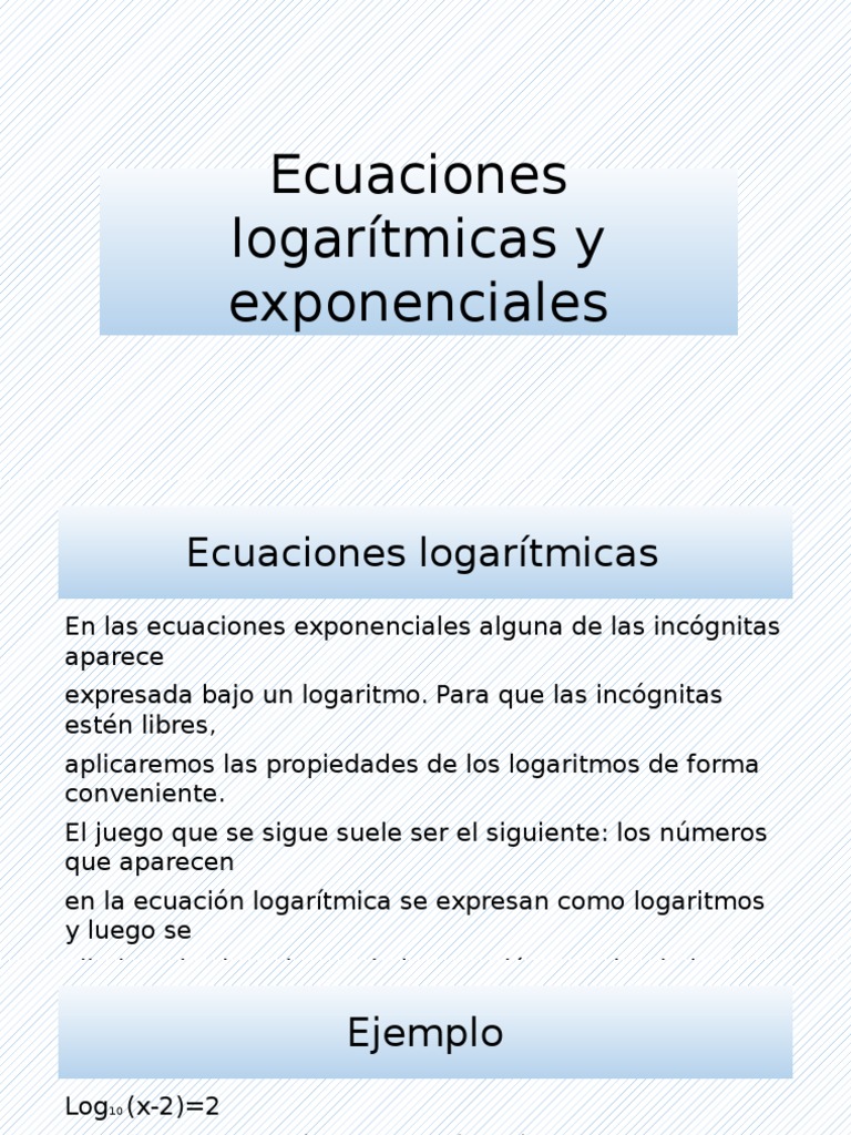 Adelantar Taxi ansiedad Ecuaciones Logarítmicas y Exponenciales | PDF