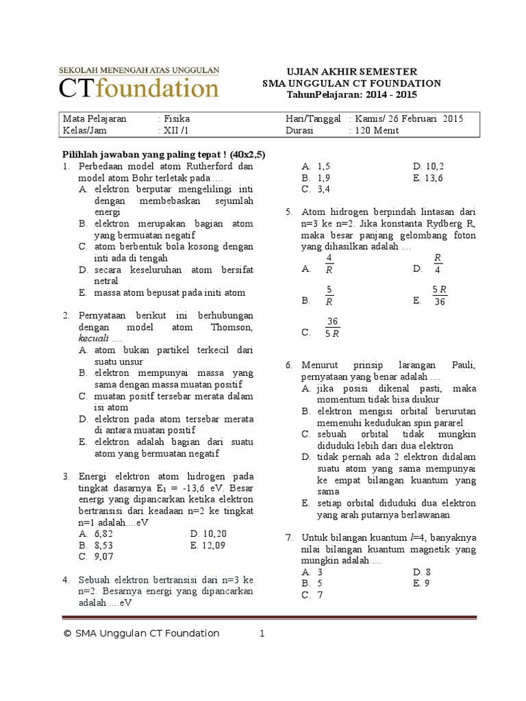 Soal Fisika Kelas 12 Semester 1 Pdf - Belajar Bareng