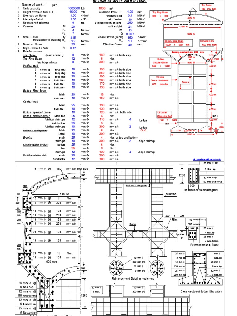 Intze Water Tank Based On K. Raju | PDF | Column | Beam (Structure)