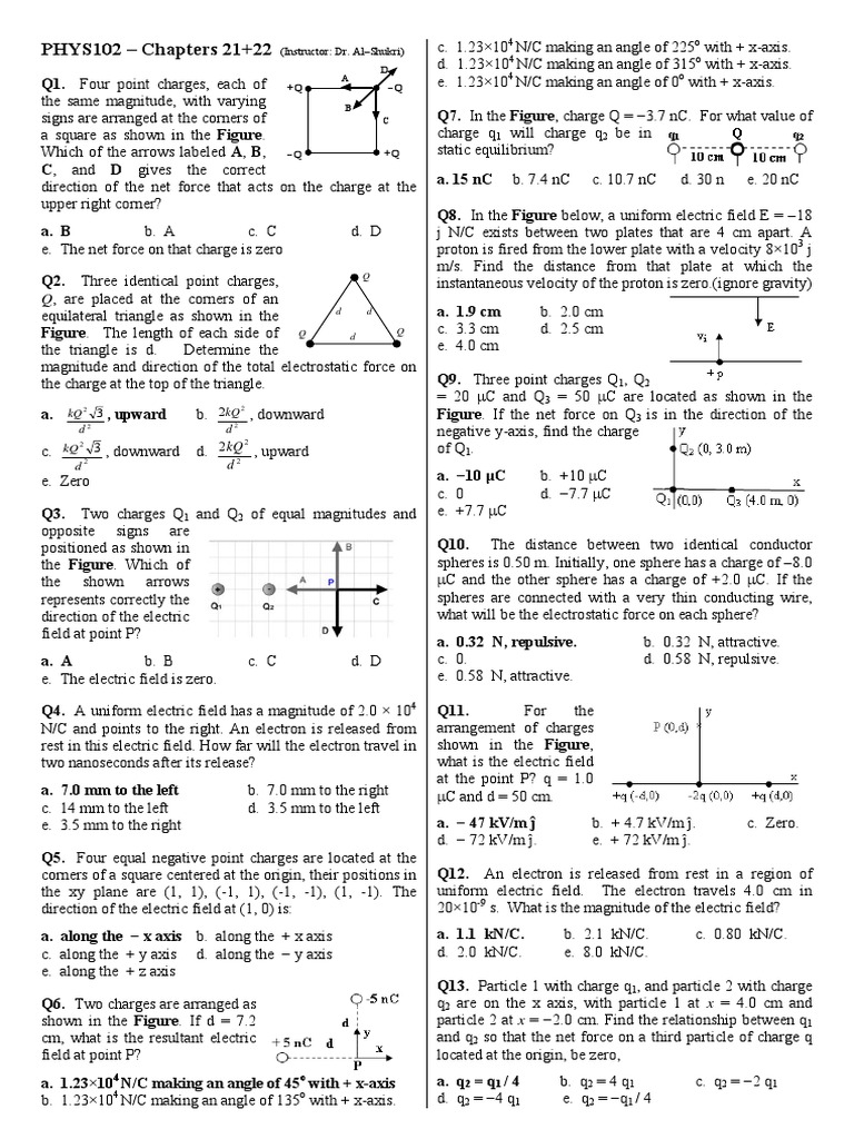 Phys102 Old Exam Problems Ch21 22 Dipole Electric Field
