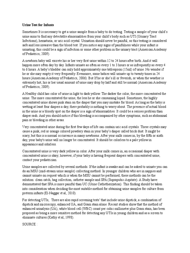 Urine Test For Infants PDF Urinary Tract Infection Urine