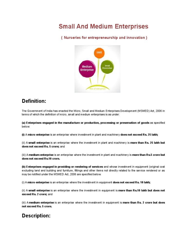 Small and Medium Enterprises: Definition | PDF | Small And Medium Sized ...