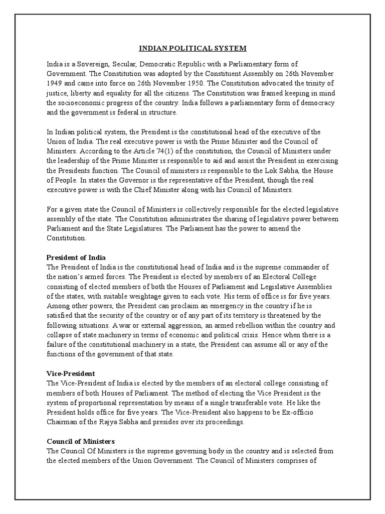 Overview of India's Political System | PDF | Government Of India ...