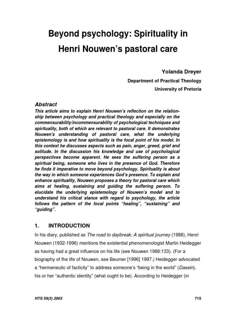 Beyond Psychology: Spirituality in Henri Nouwen's Pastoral Care | PDF