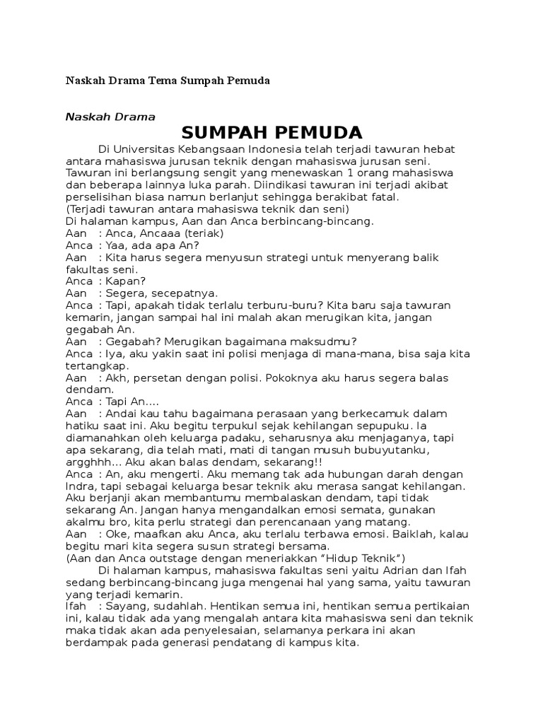 Naskah Drama Tema Sumpah Pemuda